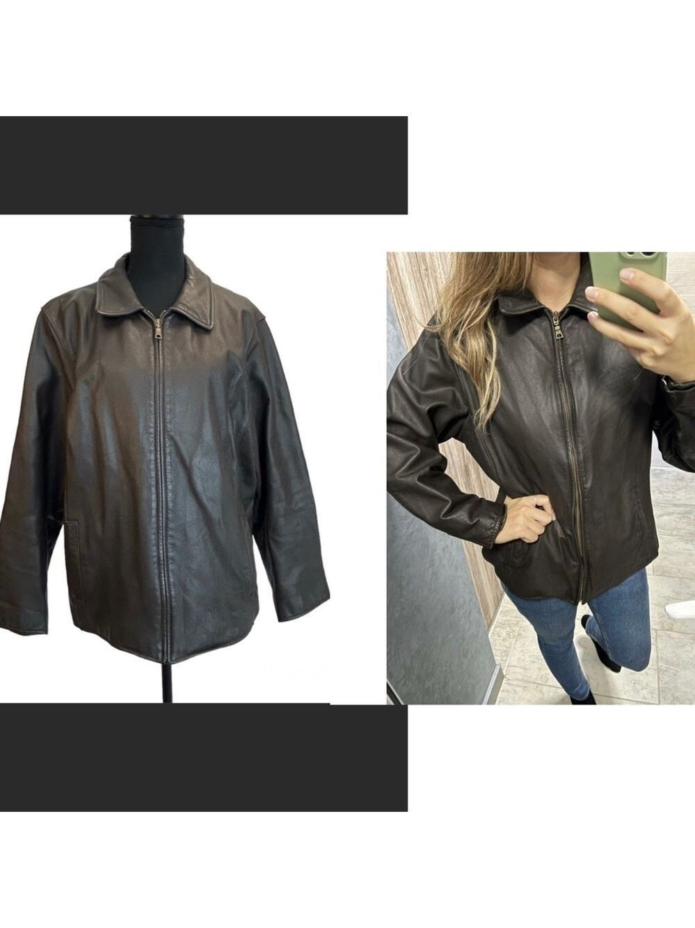 EDDIE Bauer women’s dark chocolate brown vintage leather jacket Sz XL